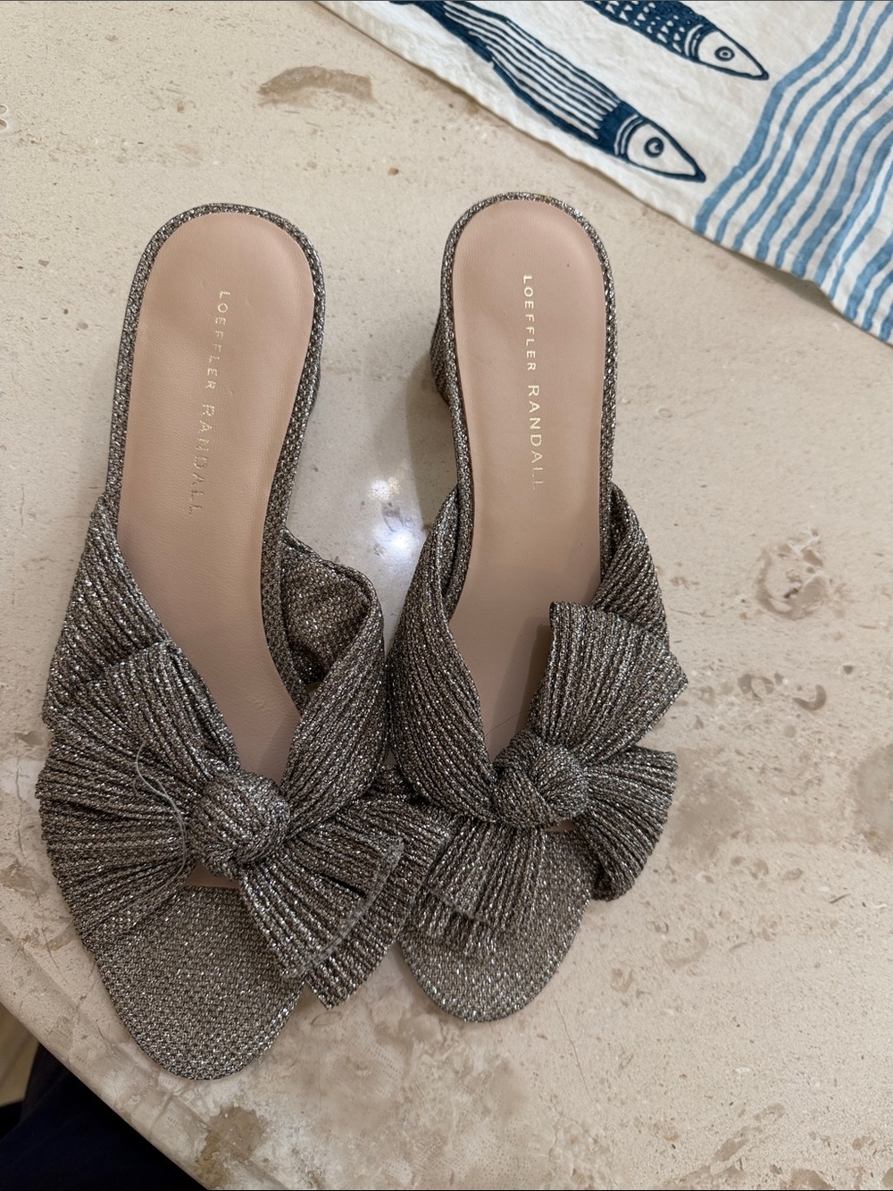 Loeffler Randall Silver Bow Slide Mules